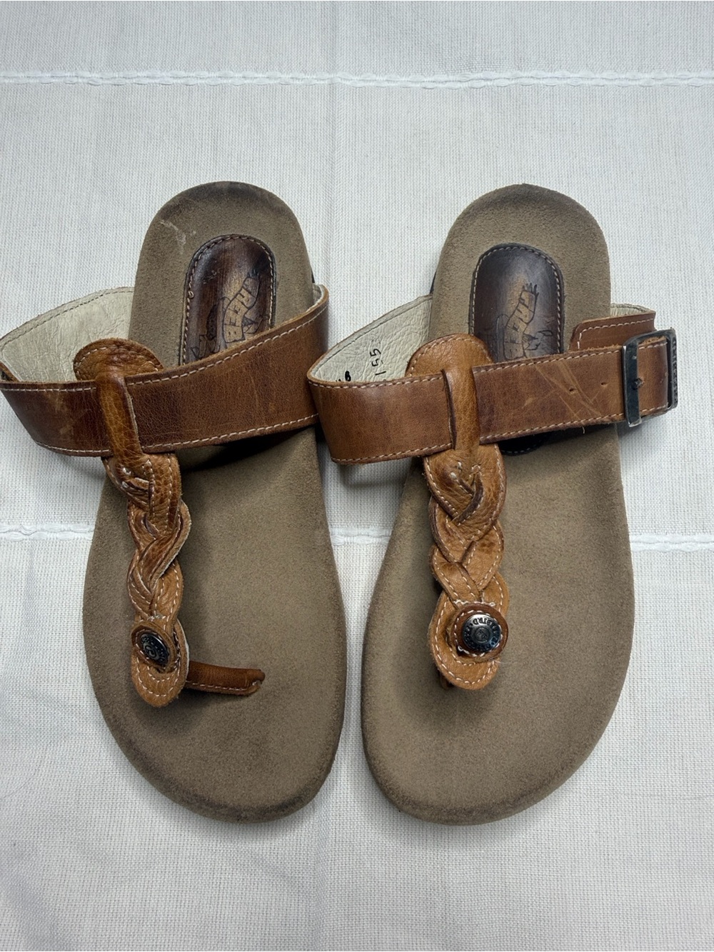 freebird Brown Braided Leather Toe-Post Sandals
